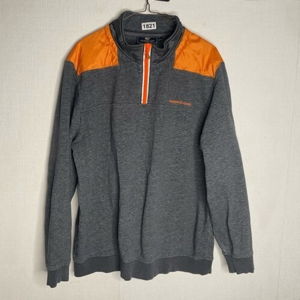 Vineyard Vines Gray/Orange 1/4 Zip MockNeck Sweatshirt Men XL China